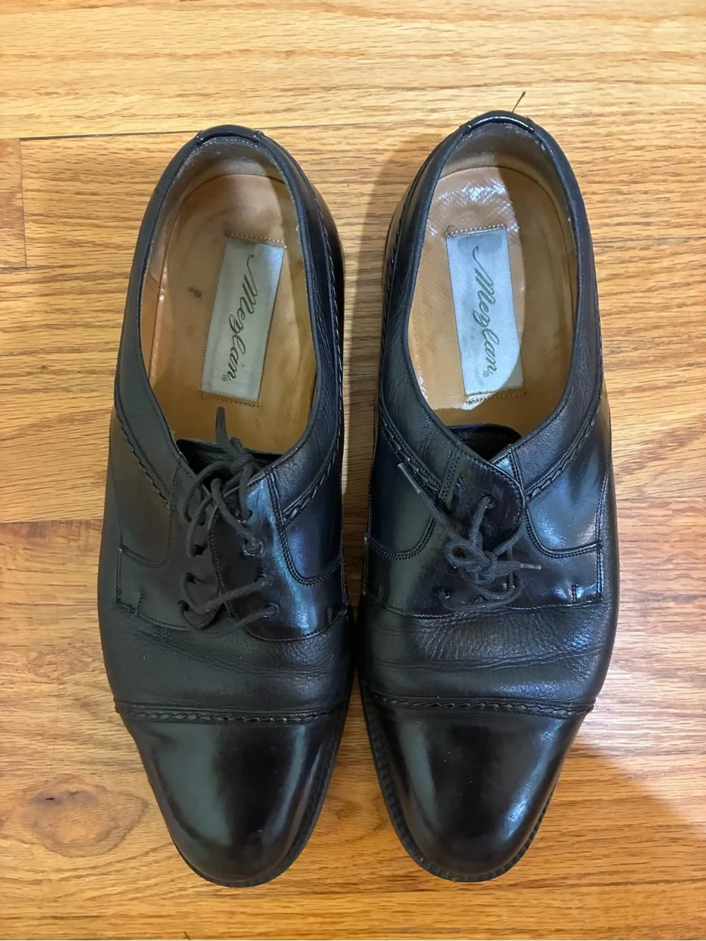 Mezlan Black Leather Cap-Toe Oxfords - Polished Lace-Up